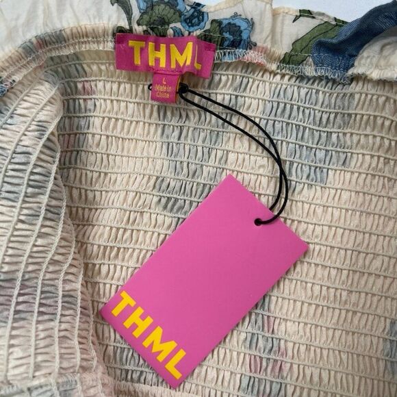 THML NWT Floral Smocked Midi Dress With Ruffle Sleeves Size Large - Picture 10 of 11